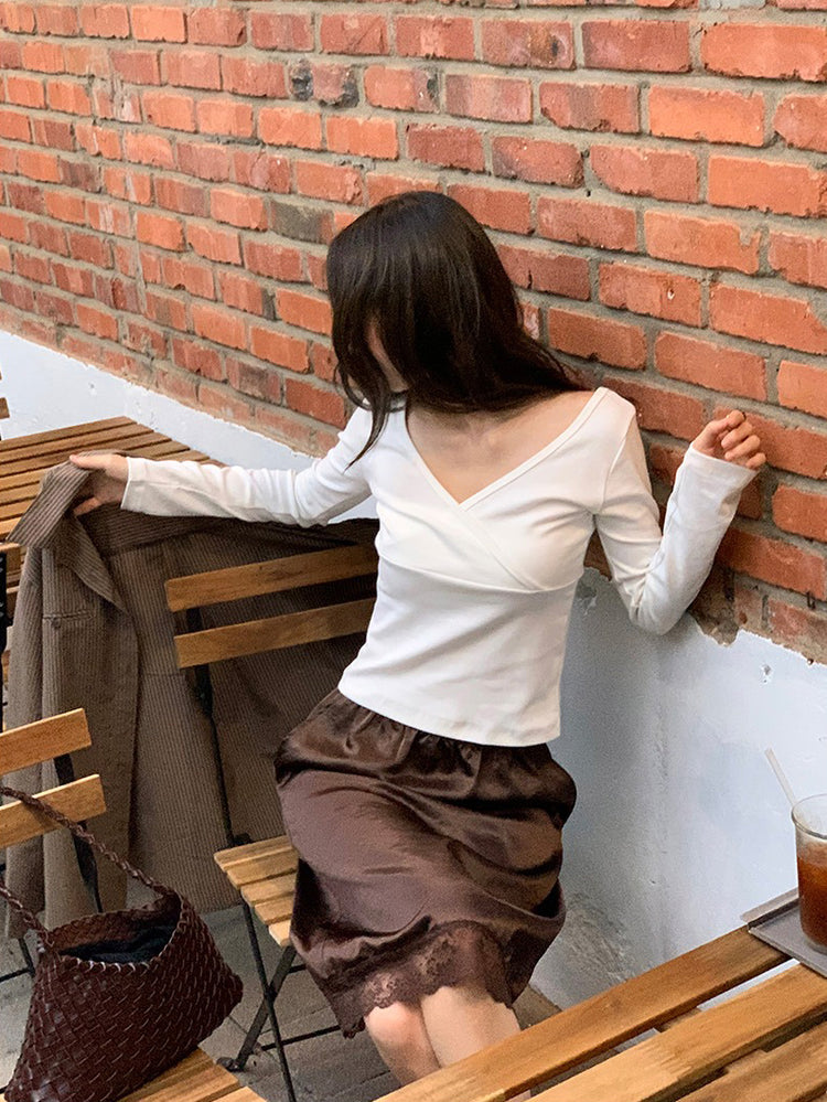 美色光澤蕾絲細節中裙