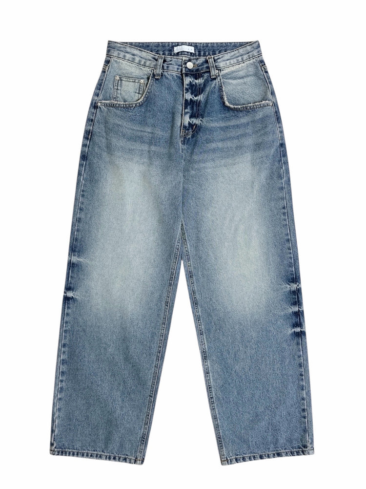 復古美刷色細節隨性牛仔褲