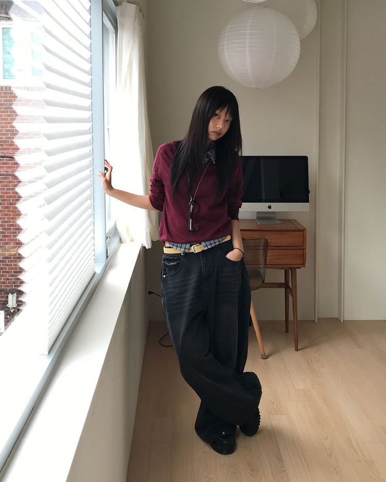 微透美色V領針織衫