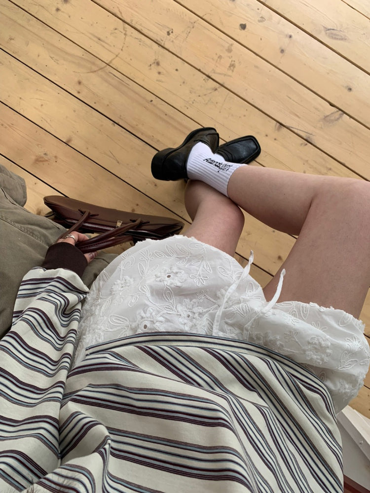 翻領條紋寬鬆上衣