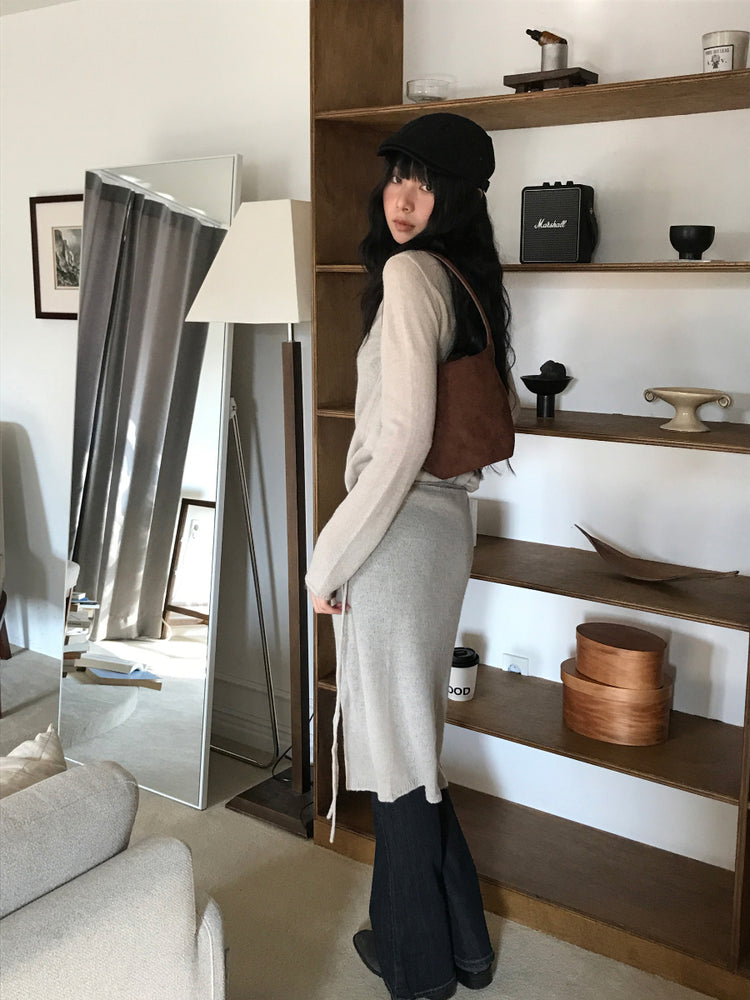 微透膚羊駝毛船領針織上衣