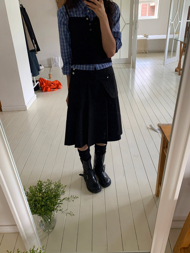 天絲腰包細節百褶中裙
