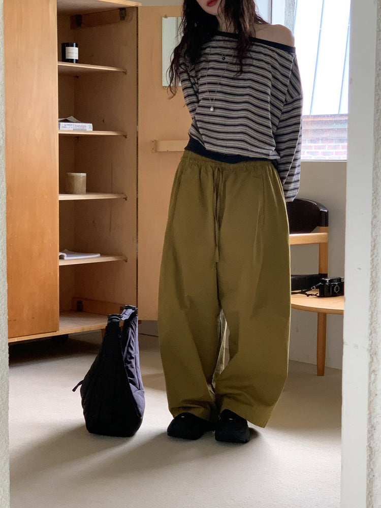 休閒雙壓褶寬鬆闊褲
