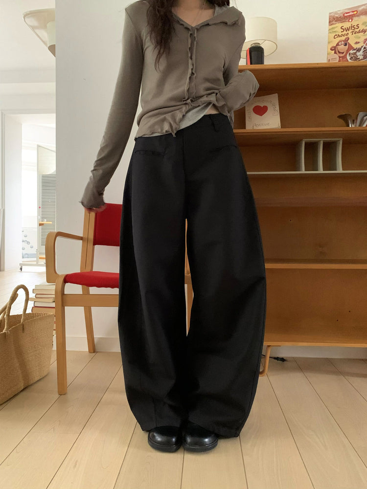 側壓線弧形細節廓形西褲