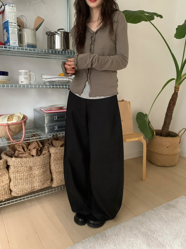 側壓線弧形細節廓形西褲