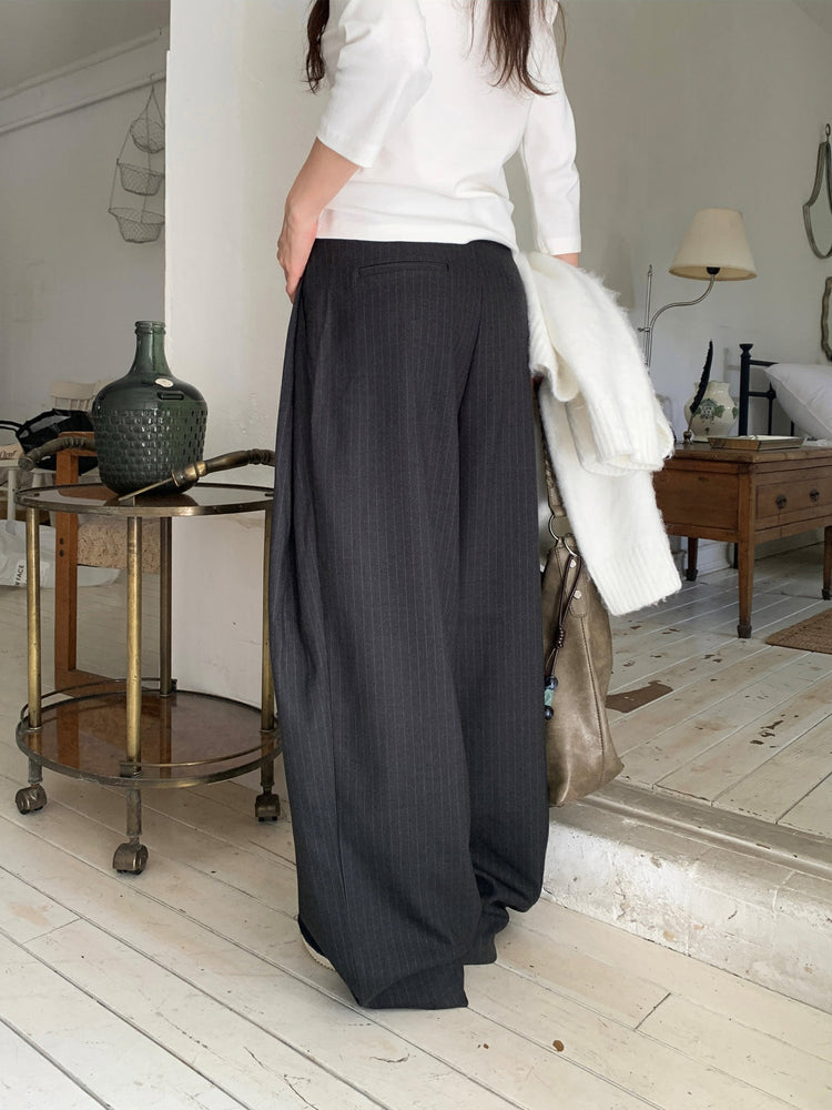 Fw ver.條紋側壓褶細節直褲