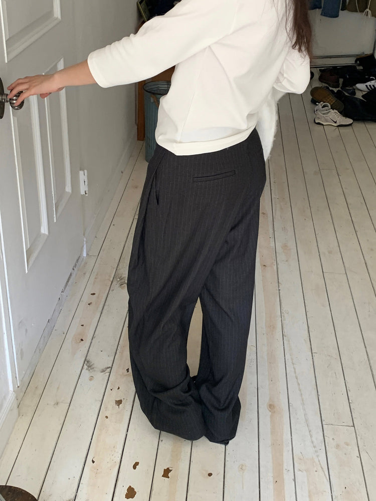 Fw ver.條紋側壓褶細節直褲