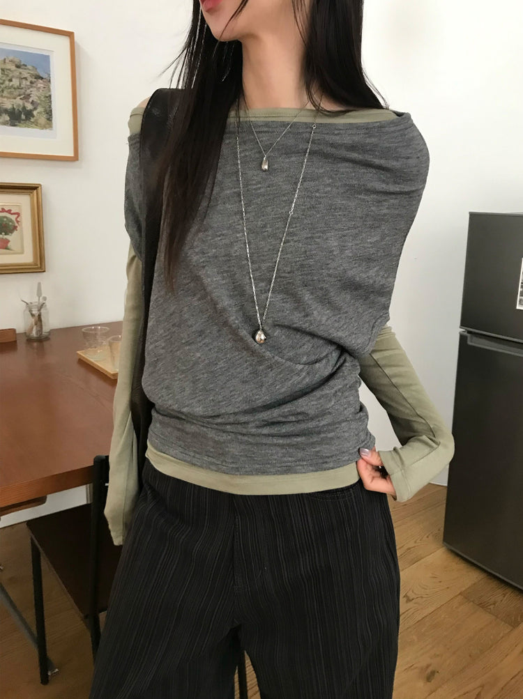 美色船領修身上衣