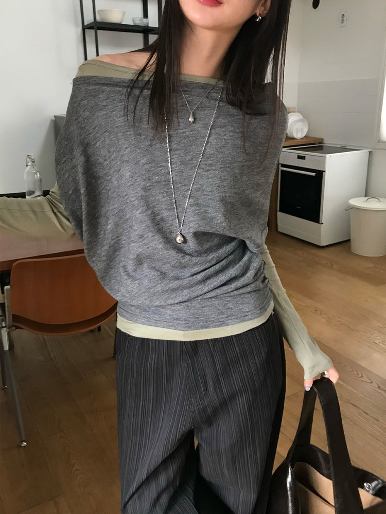 美色船領修身上衣
