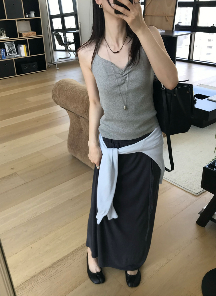 抓皺壓線掛脖背心