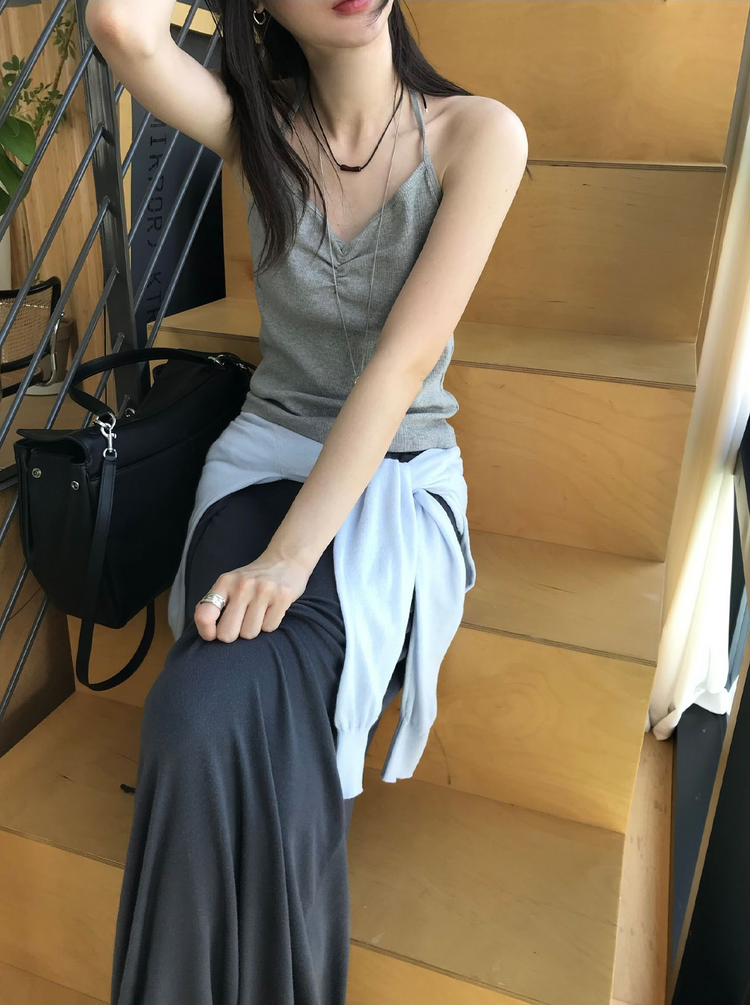 抓皺壓線掛脖背心