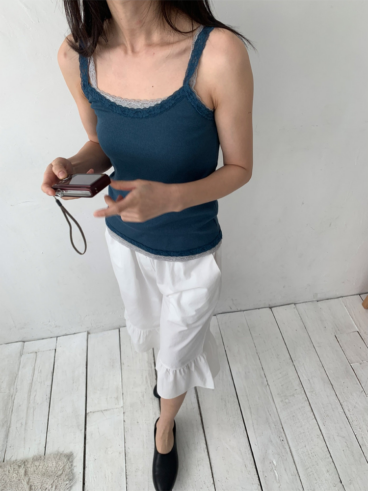 美色蕾絲邊細節背心