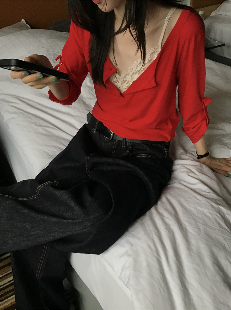 美色亨利領反折袖細節上衣