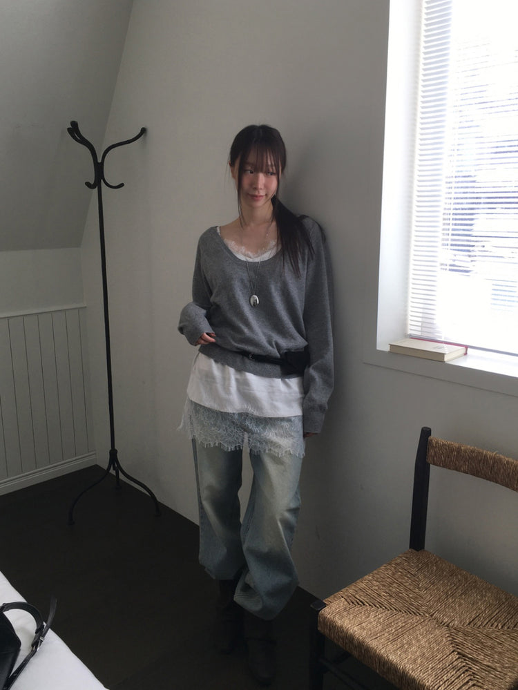 (現)美色蕾絲邊光澤感連身裙