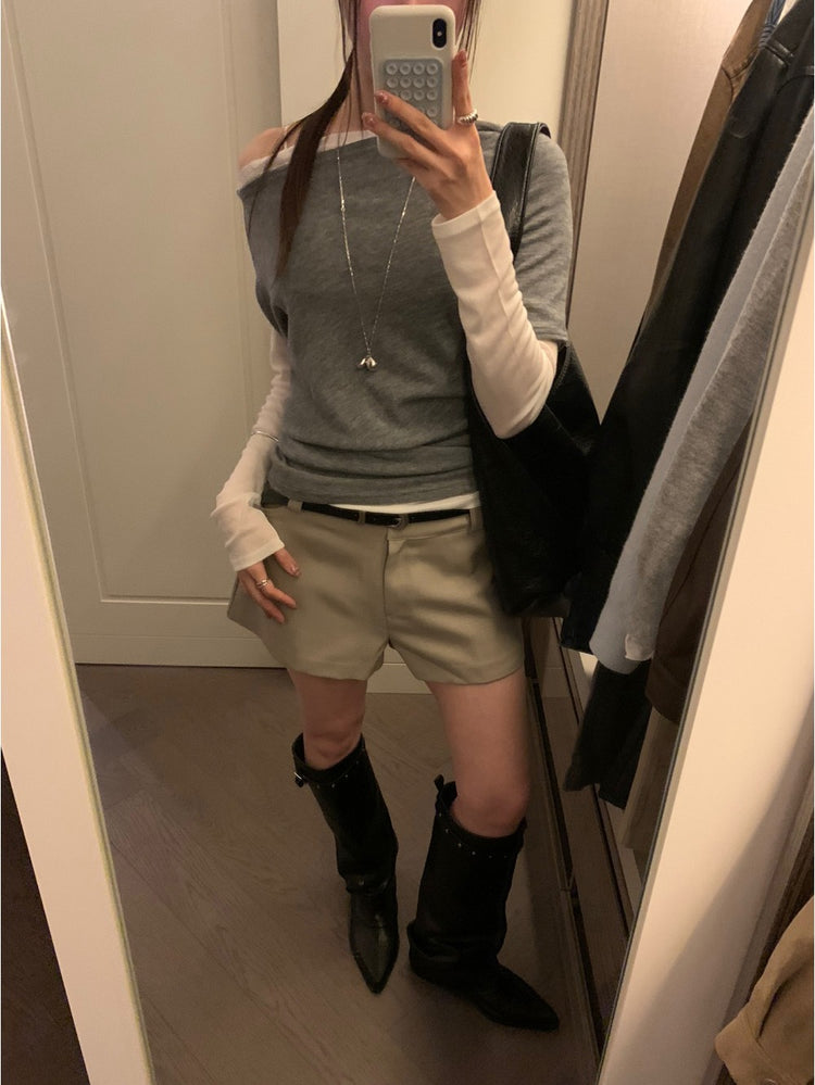 美肩堆堆細節修身上衣