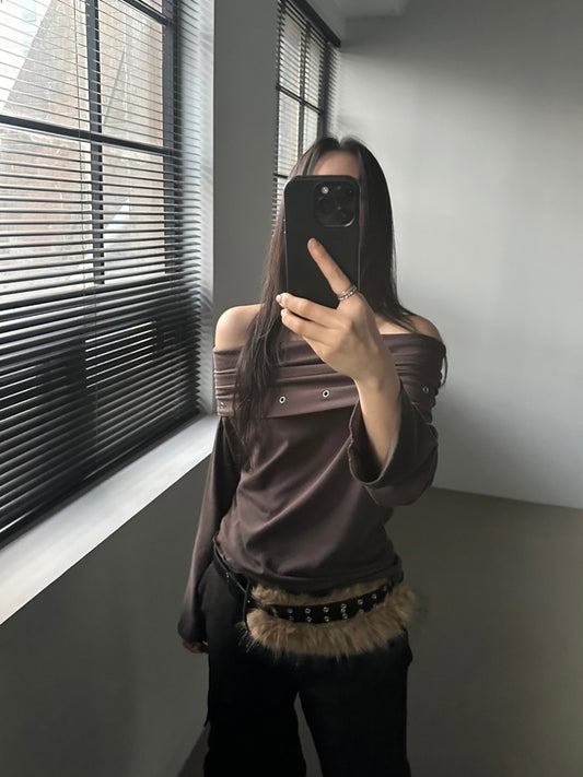 混色毛鐵扣細節腰帶