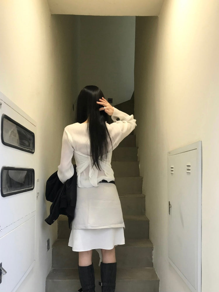 壓褶紋理三角巾兩件式上衣