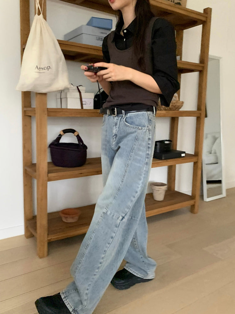 七分袖修腰層次襯衫