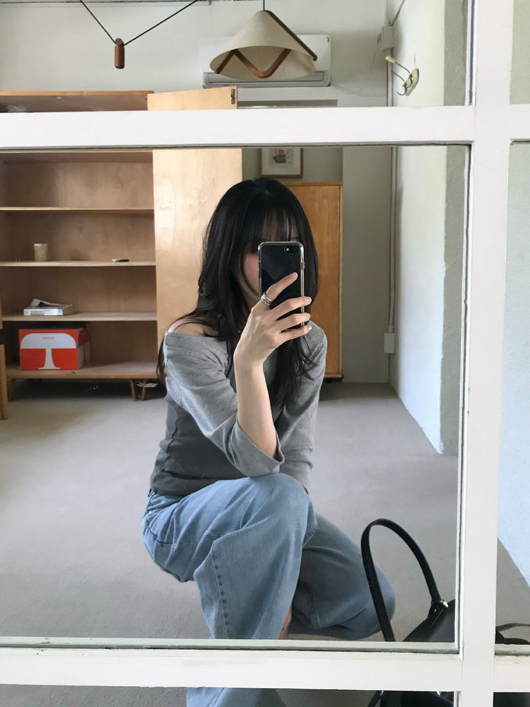 船領弧下擺七分袖上衣