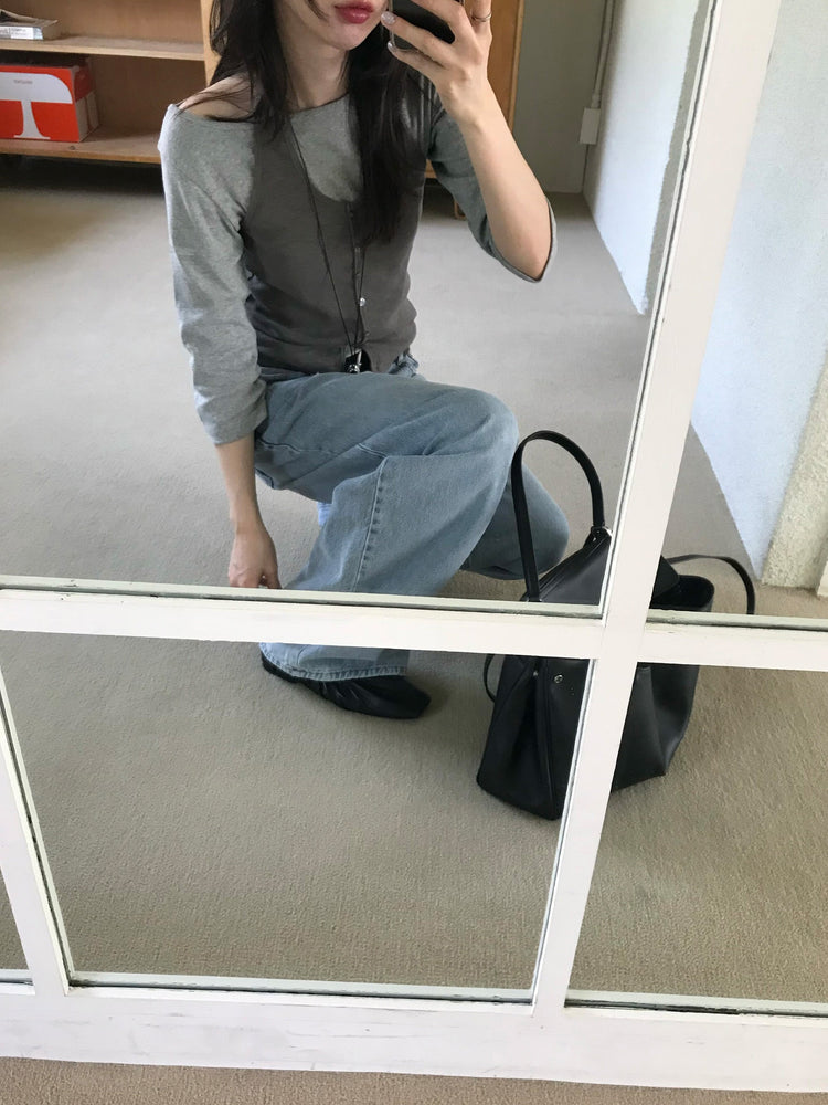 船領弧下擺七分袖上衣