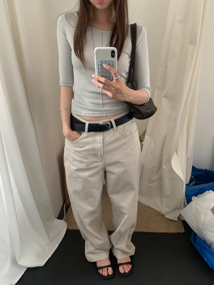 中壓線細節七分袖上衣