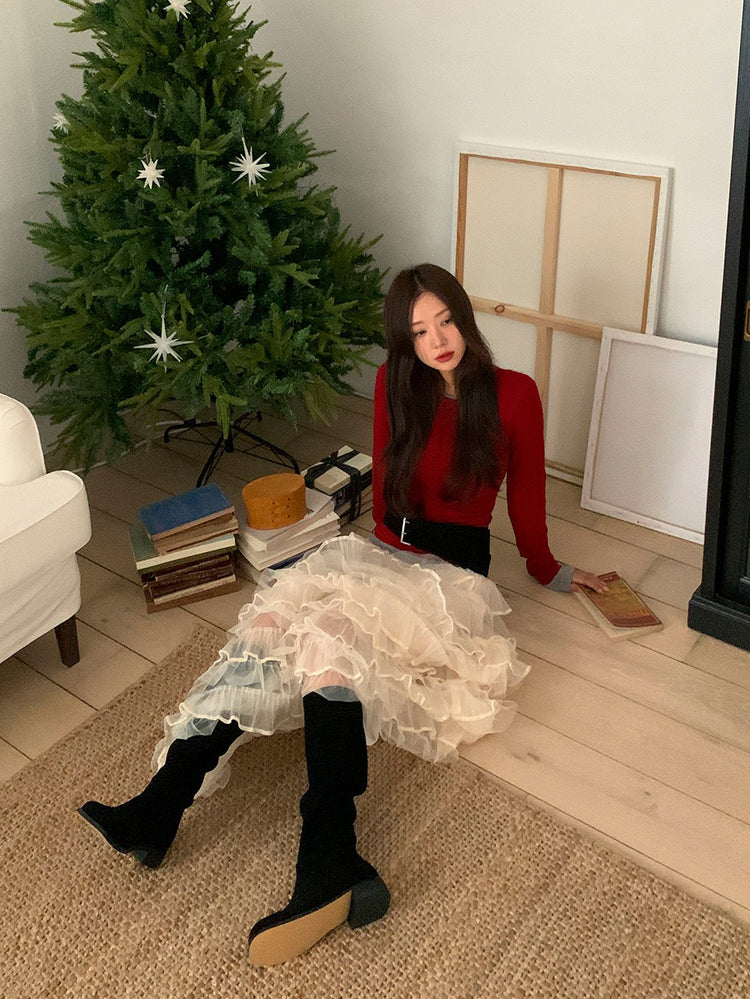 極美透紗蛋糕層次感及踝裙