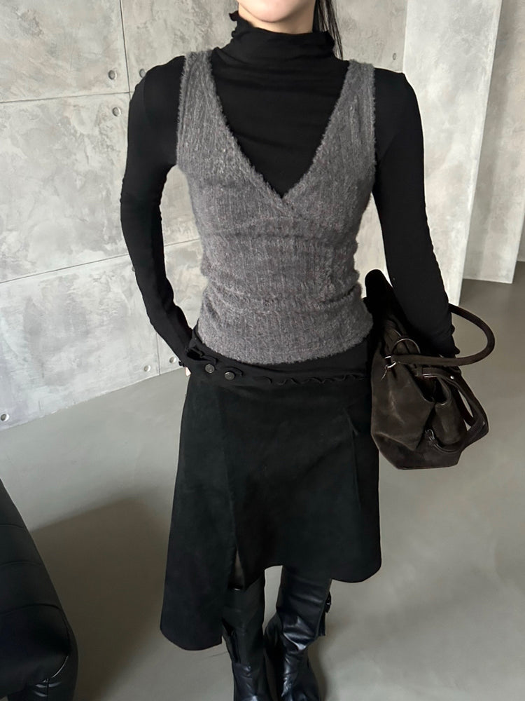 毛絨交疊細節背心