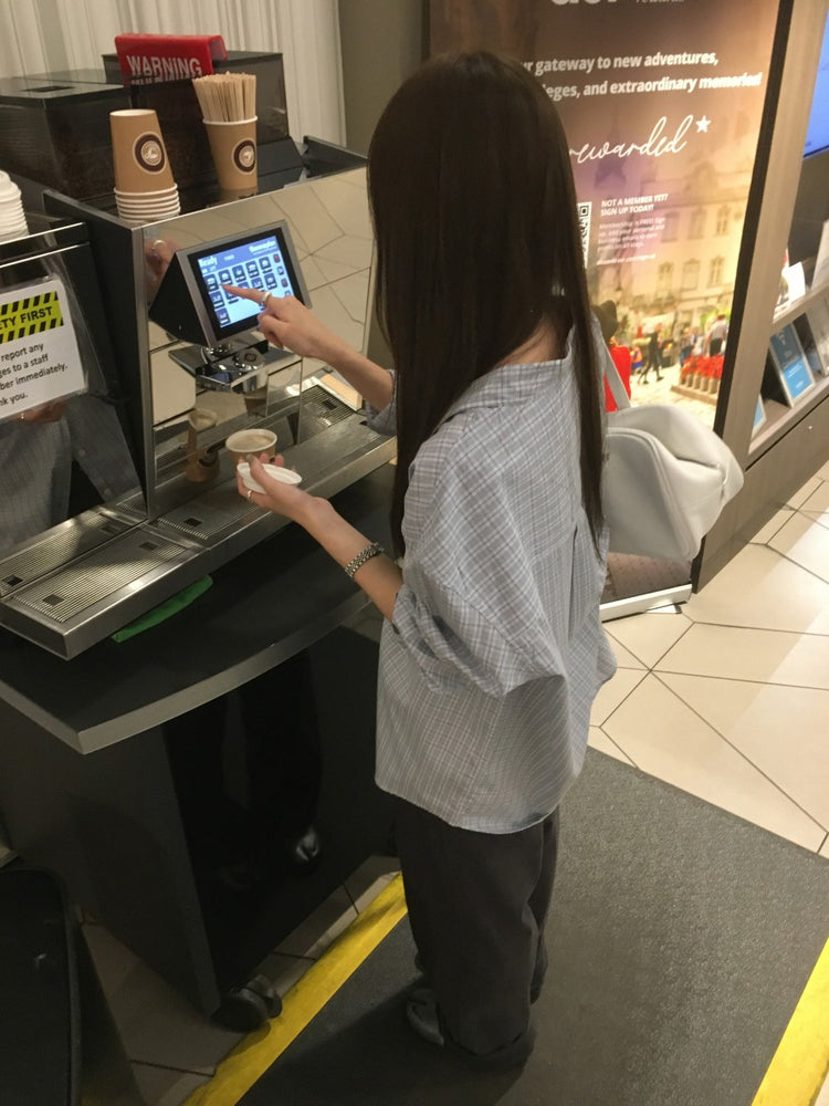 Unisex美色格紋寬鬆襯衫