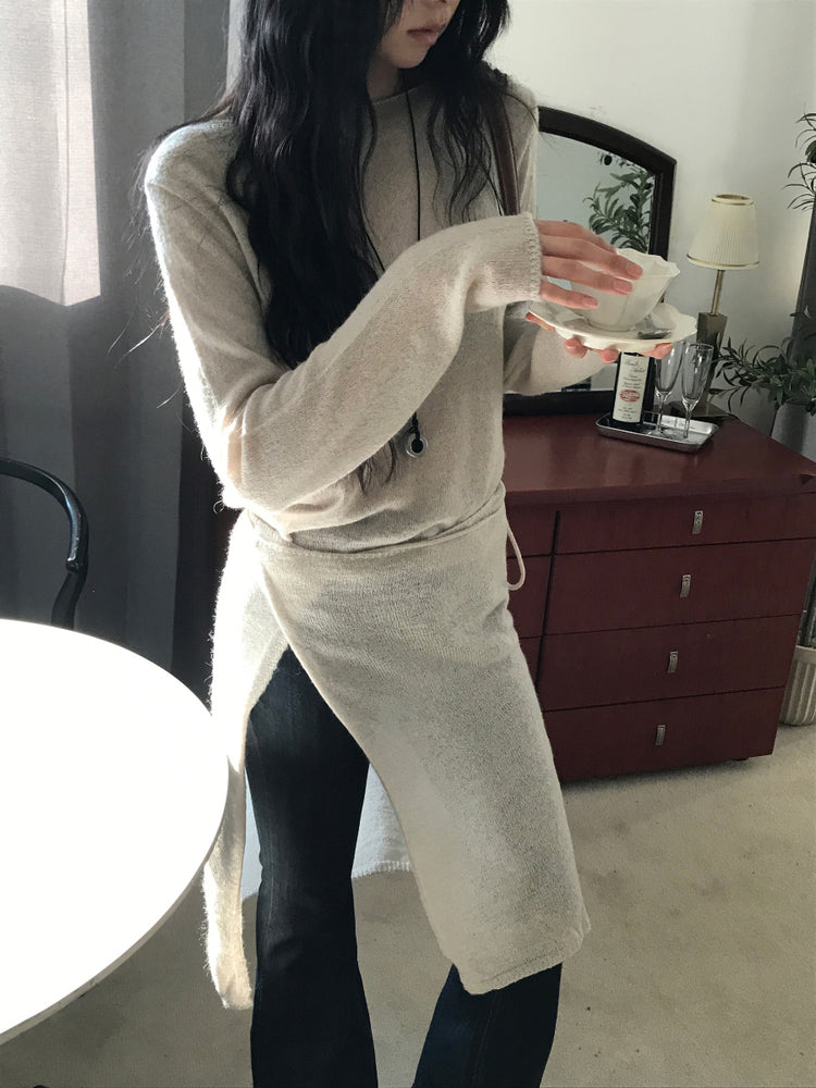 微透膚羊駝毛船領針織上衣