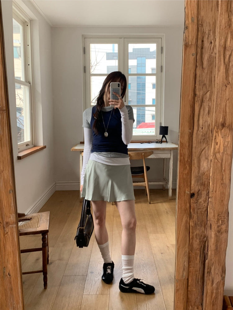 光澤感微傘短裙