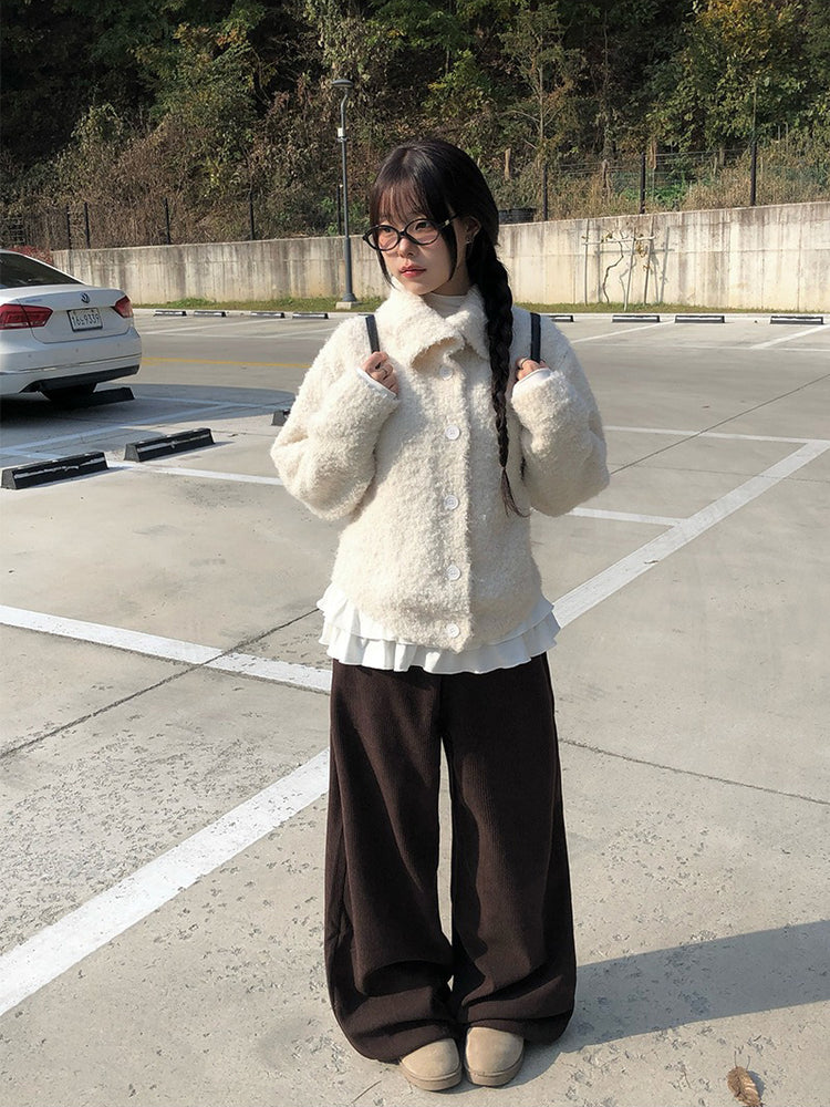 圈毛可立領排鈕針織外套