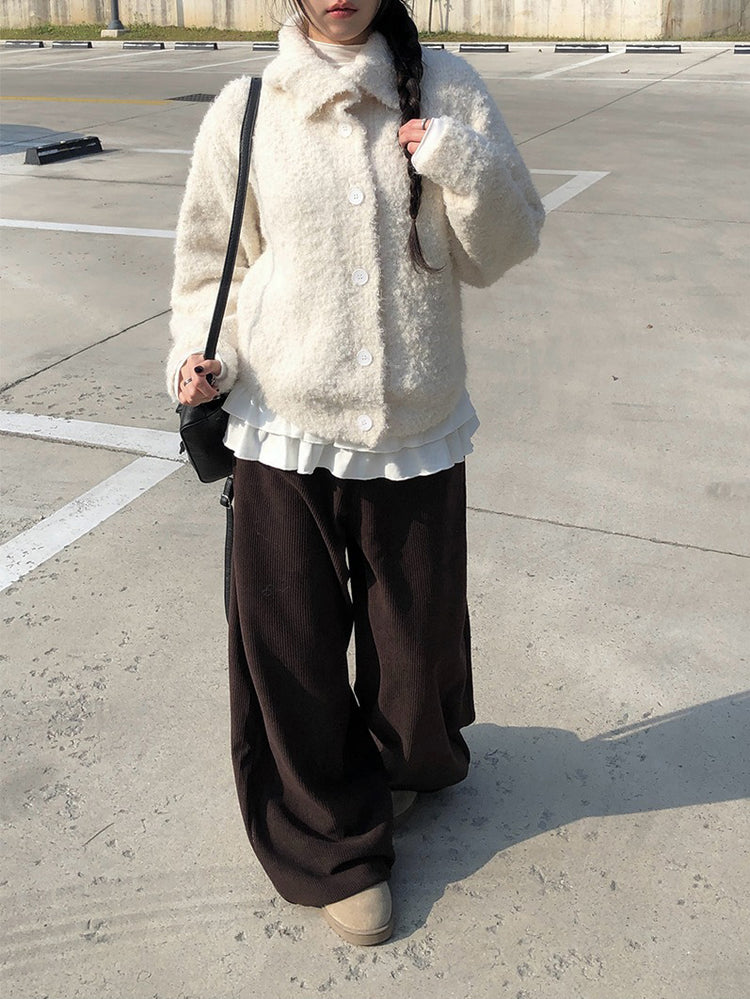 圈毛可立領排鈕針織外套