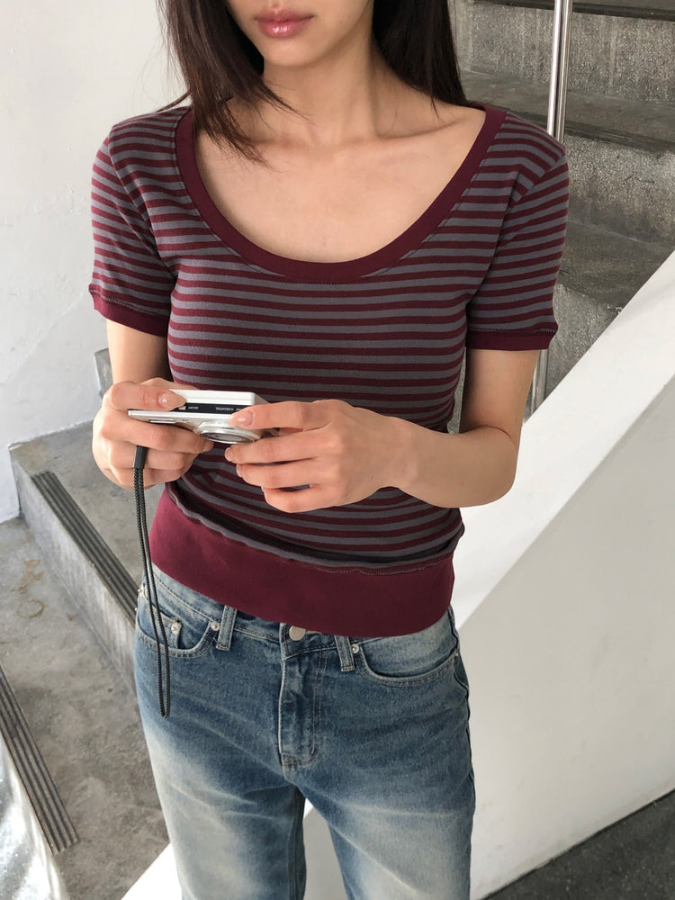 條紋束口修身細節上衣