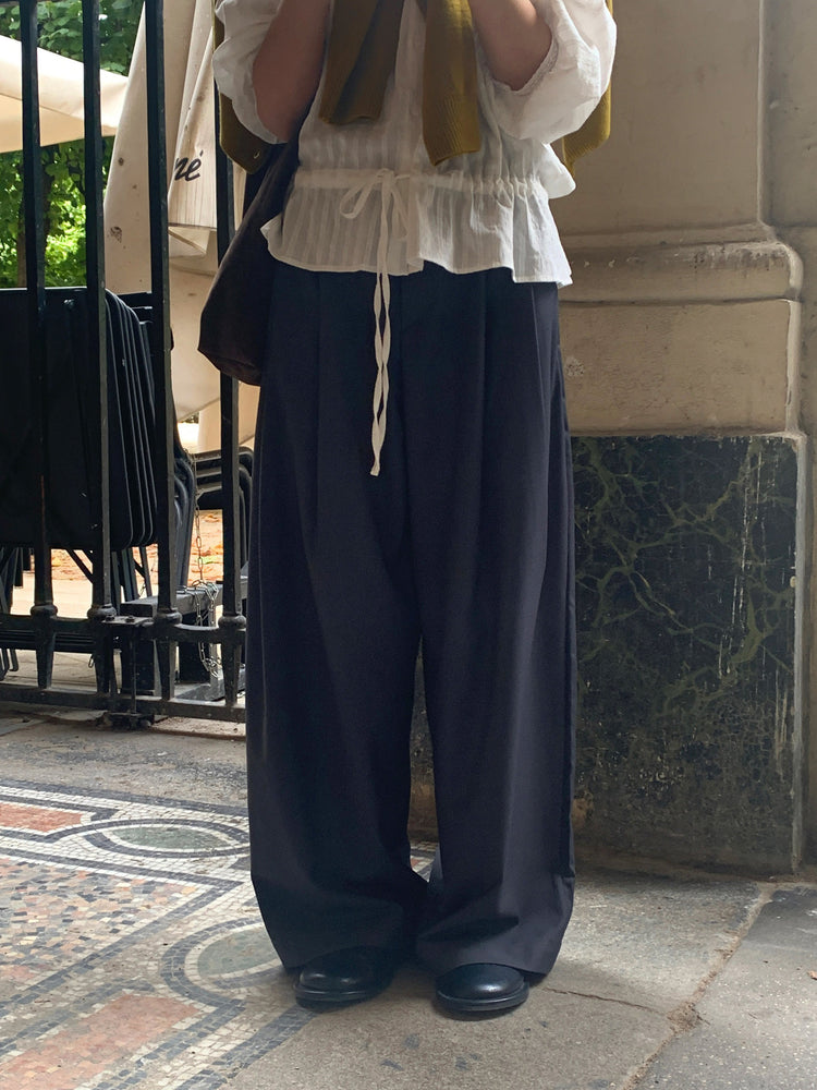 高質雙壓褶口袋細節直褲