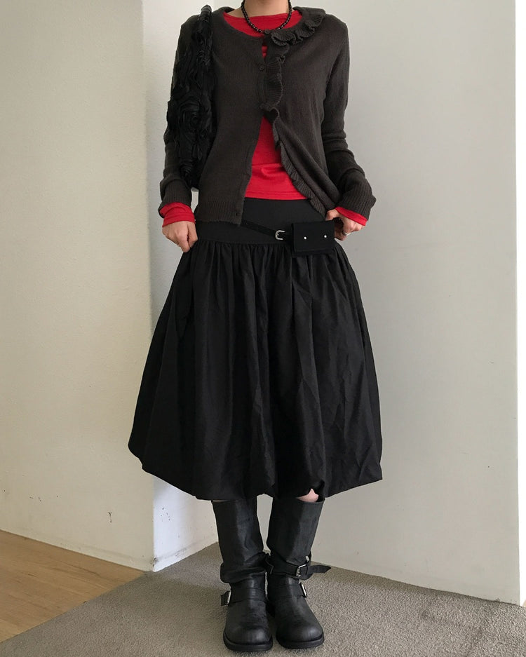 寬腰頭泡泡中裙