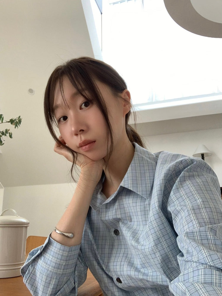 格紋修腰合身襯衫