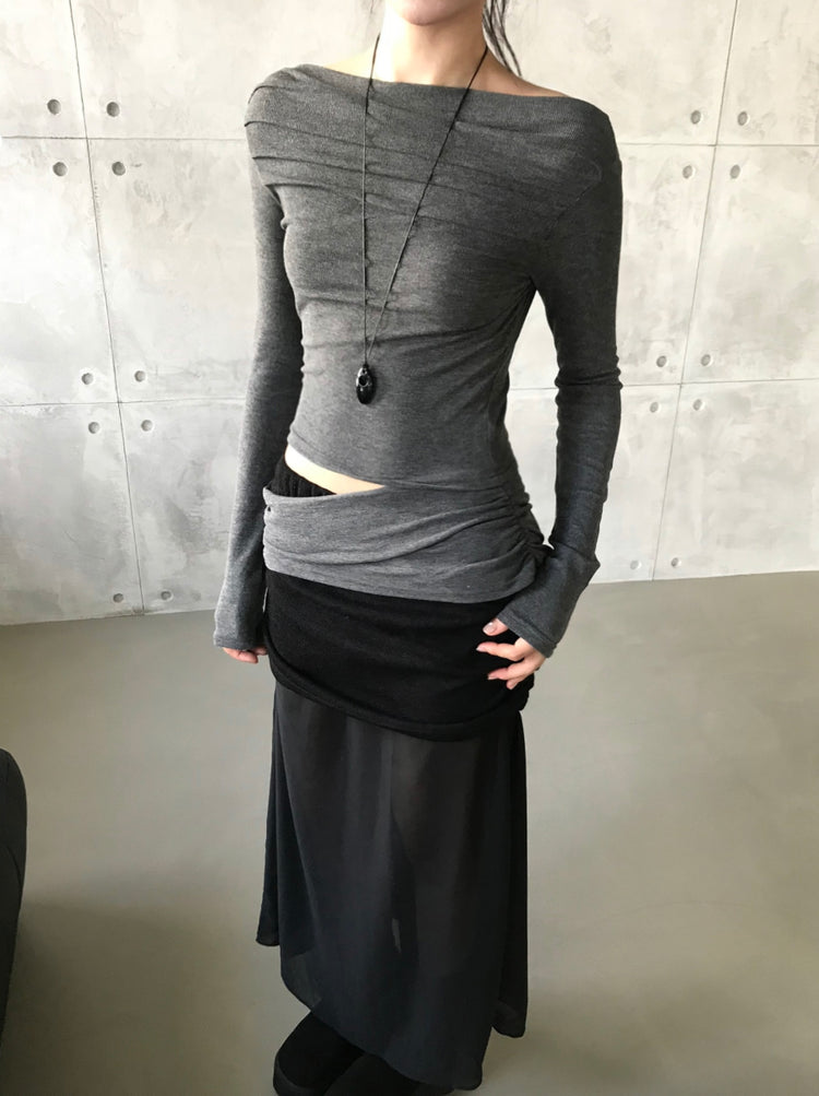 美肩側露腰細節上衣