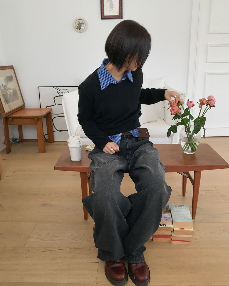 復古亮色格紋細節修腰襯衫