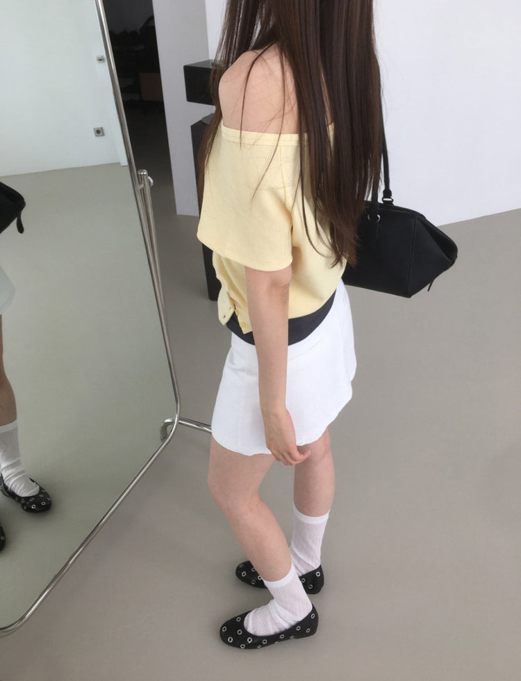 S/S 美肩撞色掛脖兩件式上衣