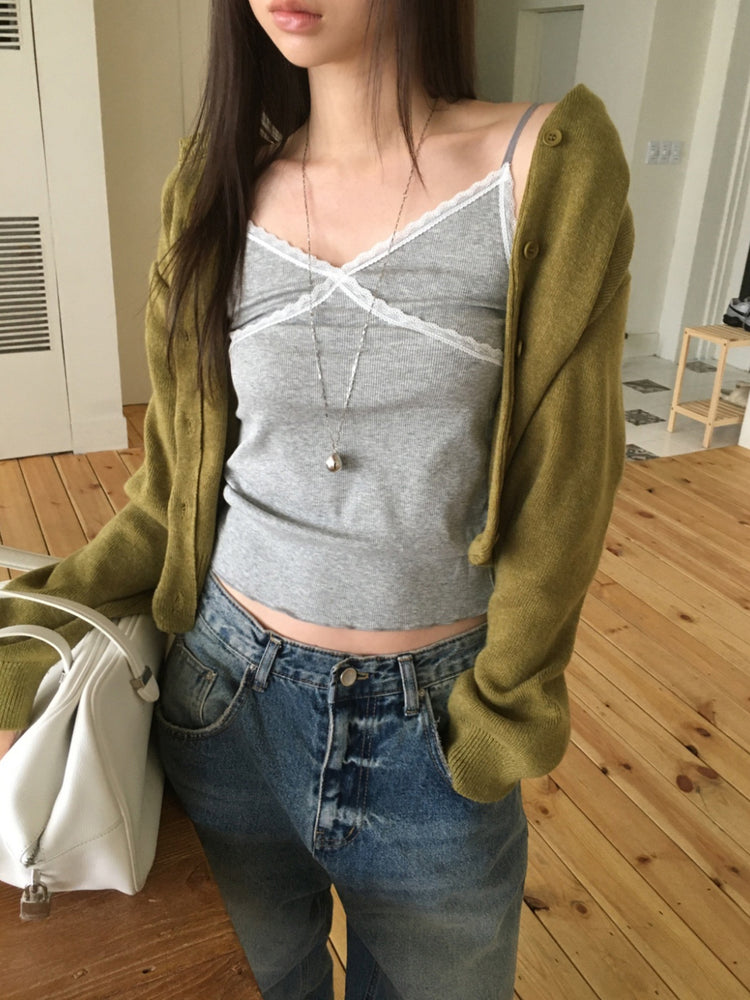 蕾絲邊可調節細節背心