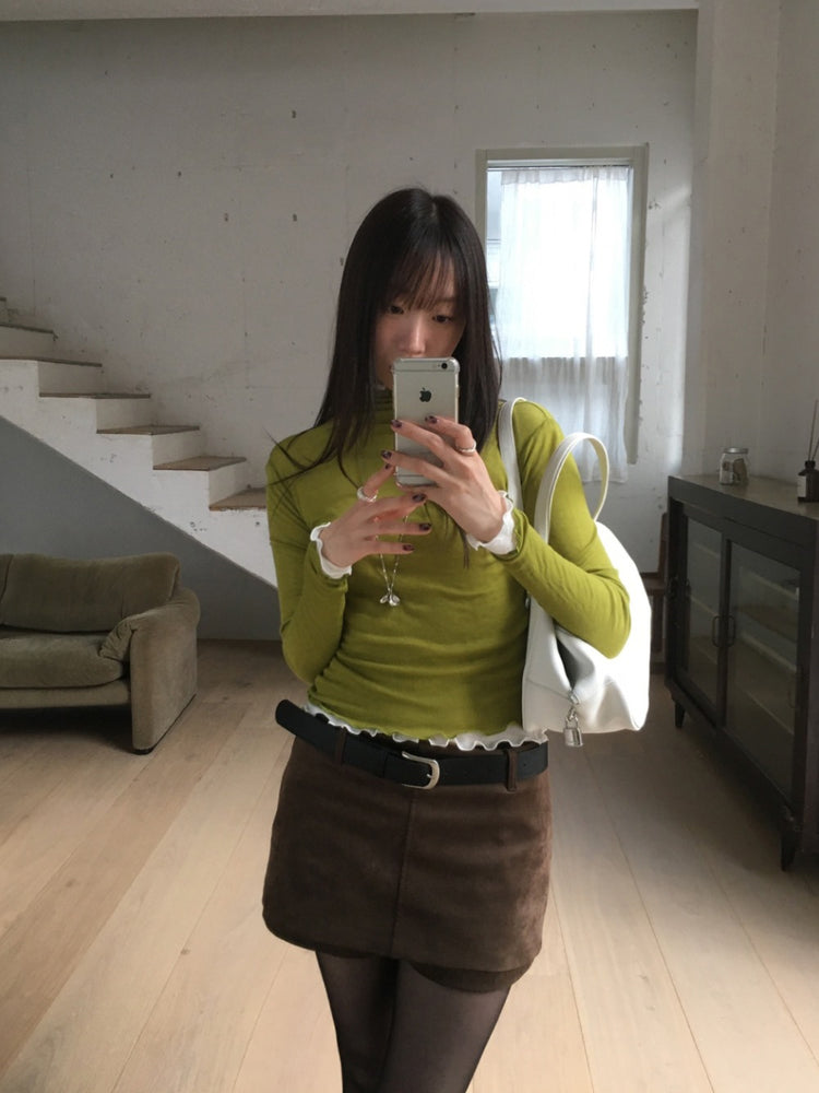 美色微透捲邊細節修身上衣