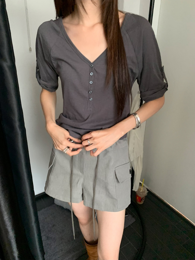 透膚拉克蘭捲袖細節上衣