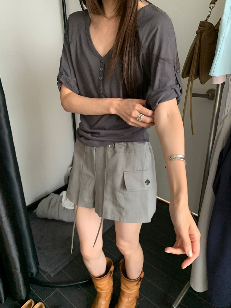 透膚拉克蘭捲袖細節上衣