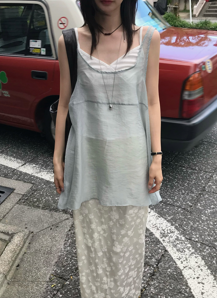 花邊抓皺胸腺細節背心