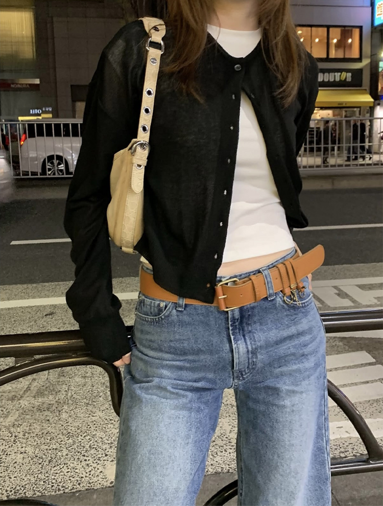 輕薄圓領排鈕針織外套