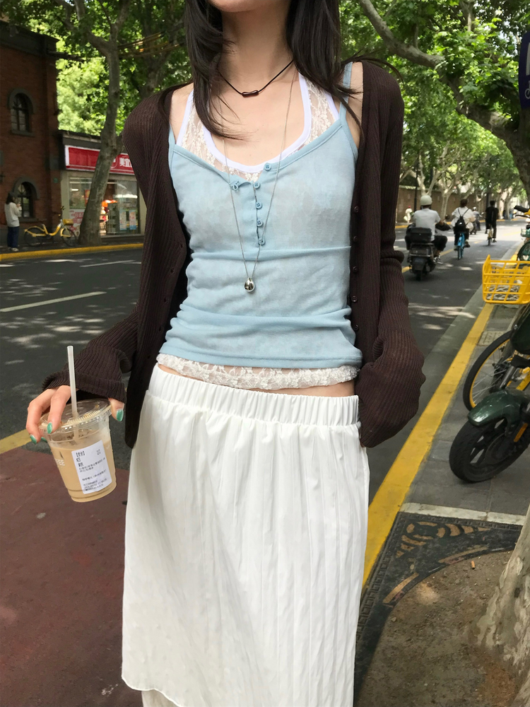 美色透膚扣鈕細節背心