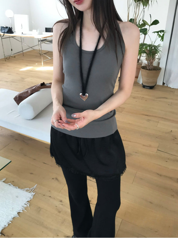 美肩撞色掛脖兩件式上衣