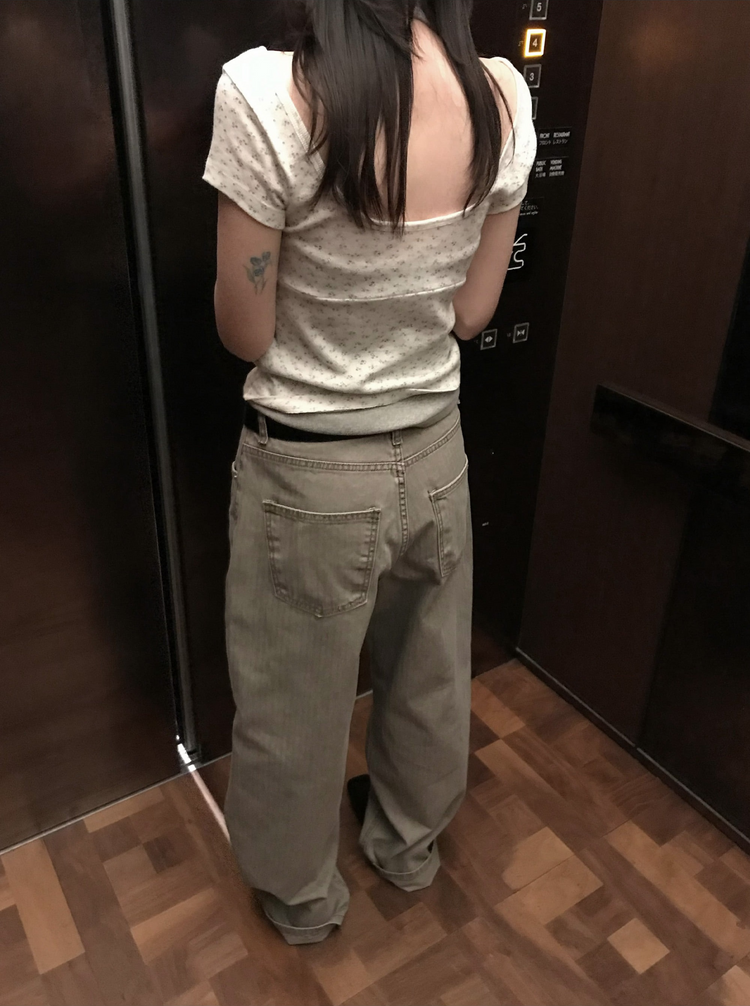美色暗條紋細節直褲