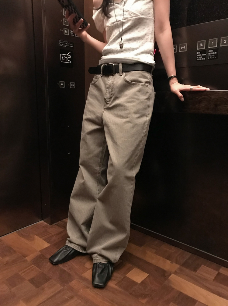 美色暗條紋細節直褲