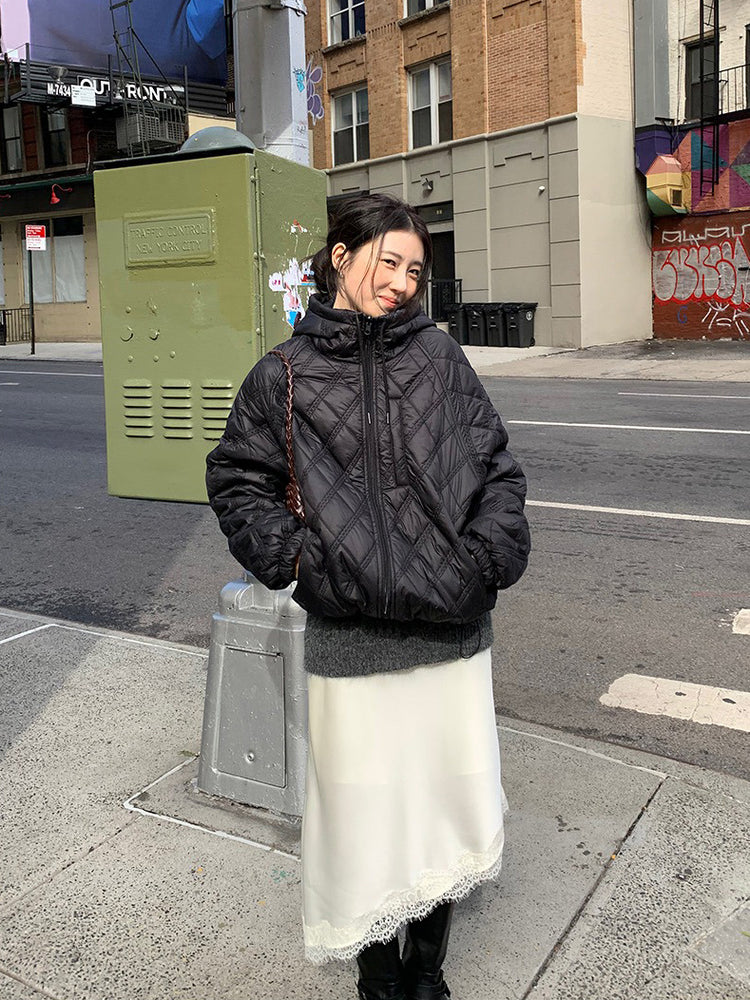 光澤感蕾絲邊不對稱細節半裙